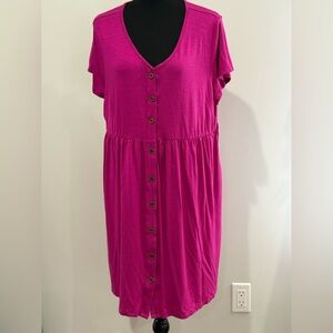 New LuLaRoe XL “Heidi” Vibrant Pink Button-Down Dress w Pockets Avobe Knee 002